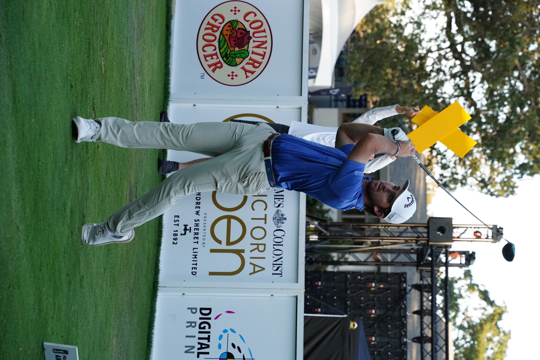 Golfer following a tee shot during the second round