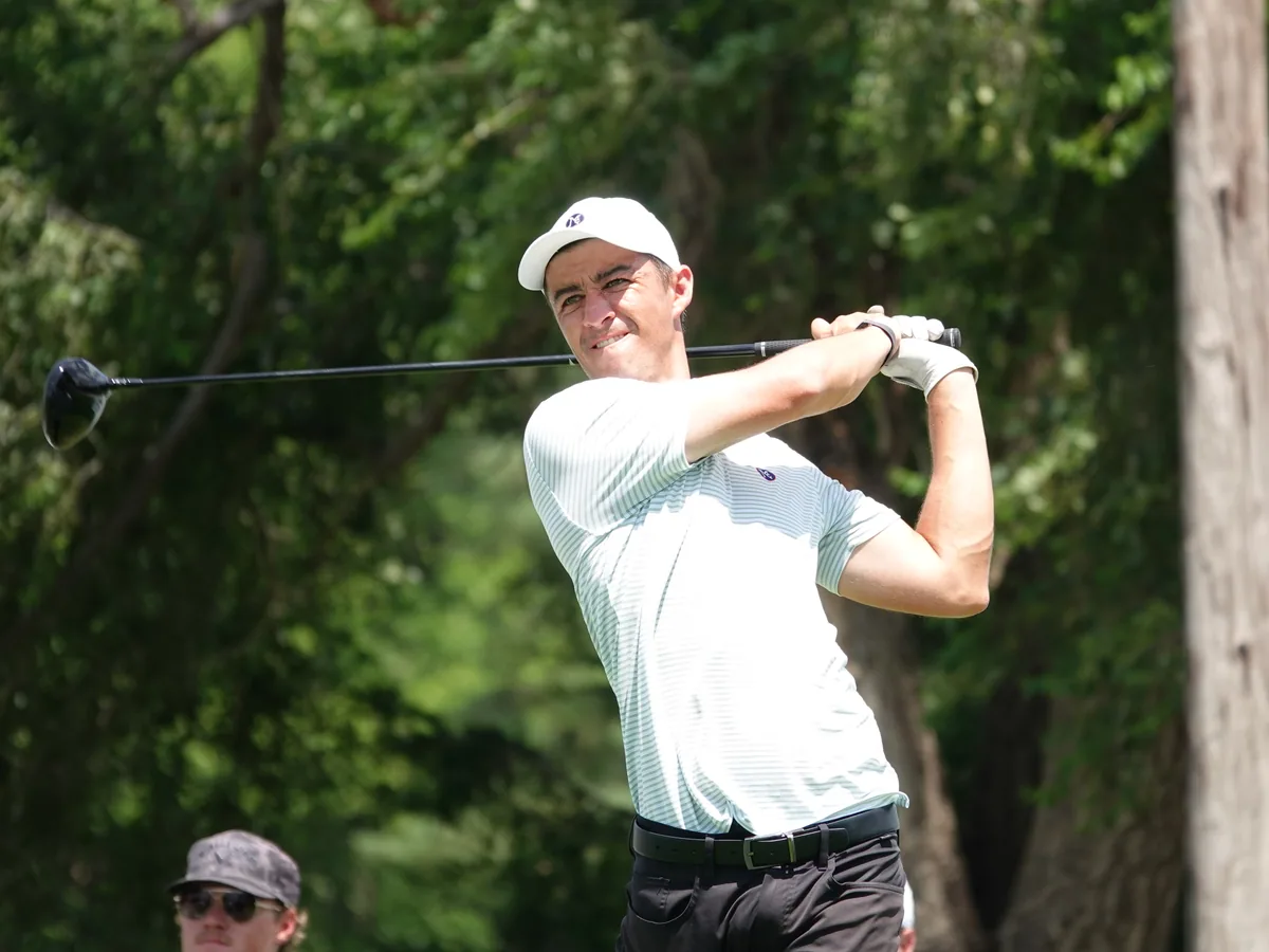 Corey Pereira following a tee shot